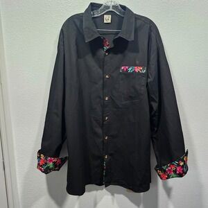 Hardaddy‎ Longsleeve Black Hawaiian Accent Men's Polo Size XXL